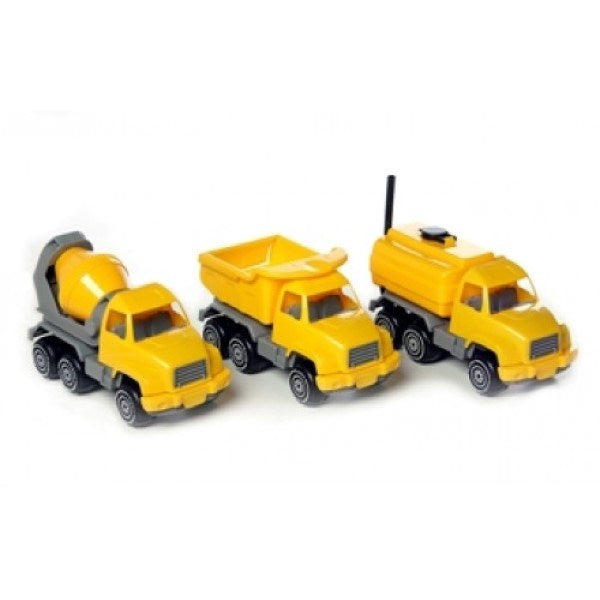 Plasto Yellow Construction Set Small 26 cm - 3 Vehicles Assorted (7820291473634)