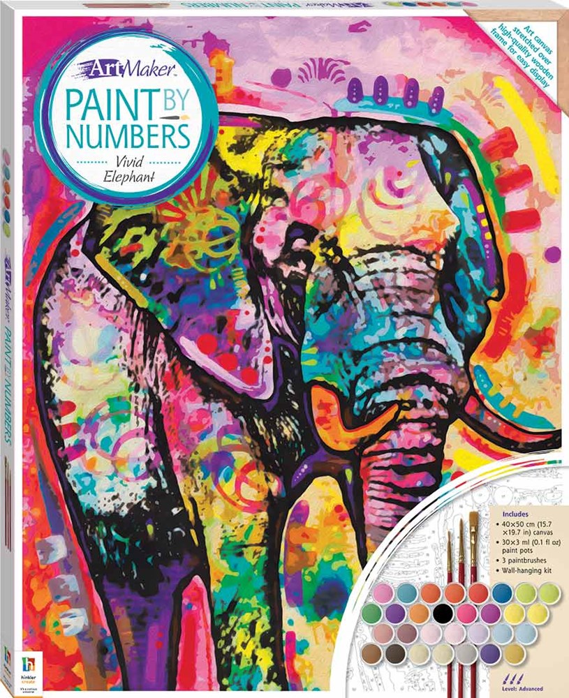 Hinkler Art Maker Paint by Numbers Canvas: Vivid Elephan (8264135311586)