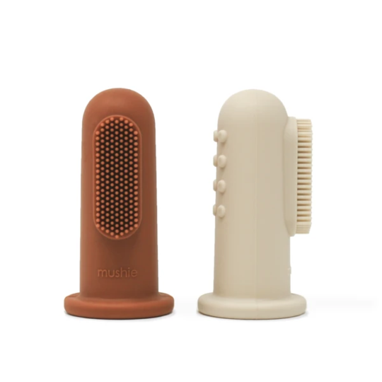 Mushie Finger Toothbrush- Clay/ Shifting Sand- Set of Two (7511484629218)