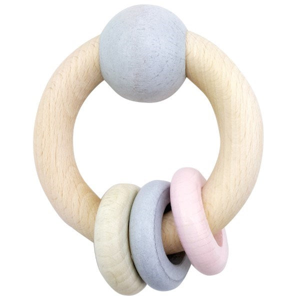HESS-SPIELZEUG Round Rattle with Ball & 3 Rings Natural Pink (6822822903990)