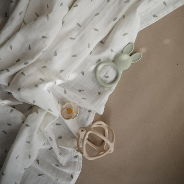 Mushie Muslin Swaddle Blanket Organic Cotton- Leaves (7446571679970)