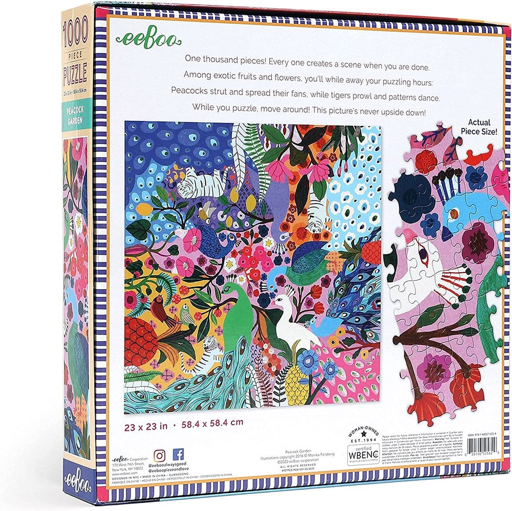 EeBoo 1000pc Puzzle Peacock Garden (7800540332258)