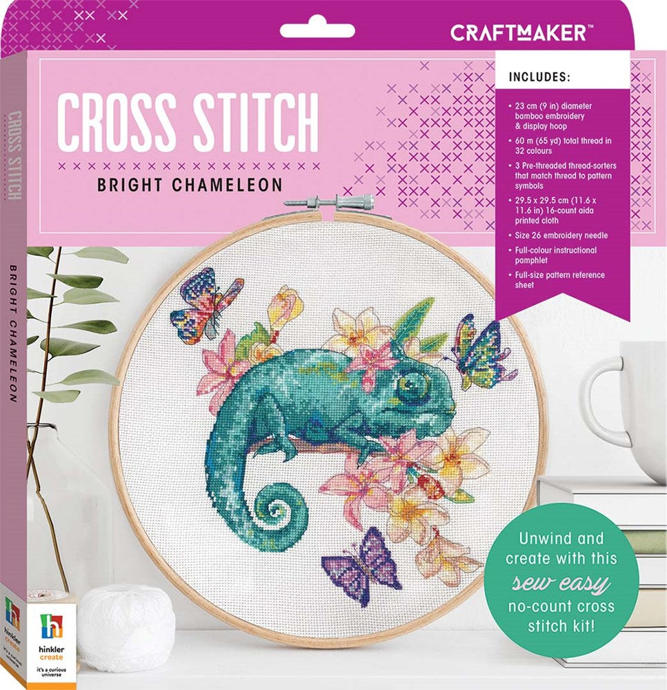 Hinkler Craft Maker Cross-stitch Kit: Bright Chameleon (8264132624610)