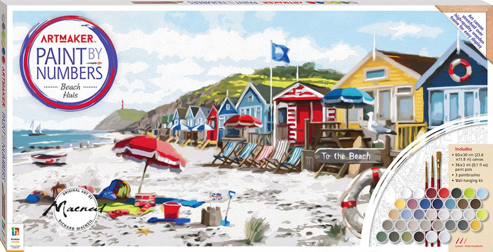Hinkler Art Maker Paint by Numbers Canvas Beach Huts (8264138096866)