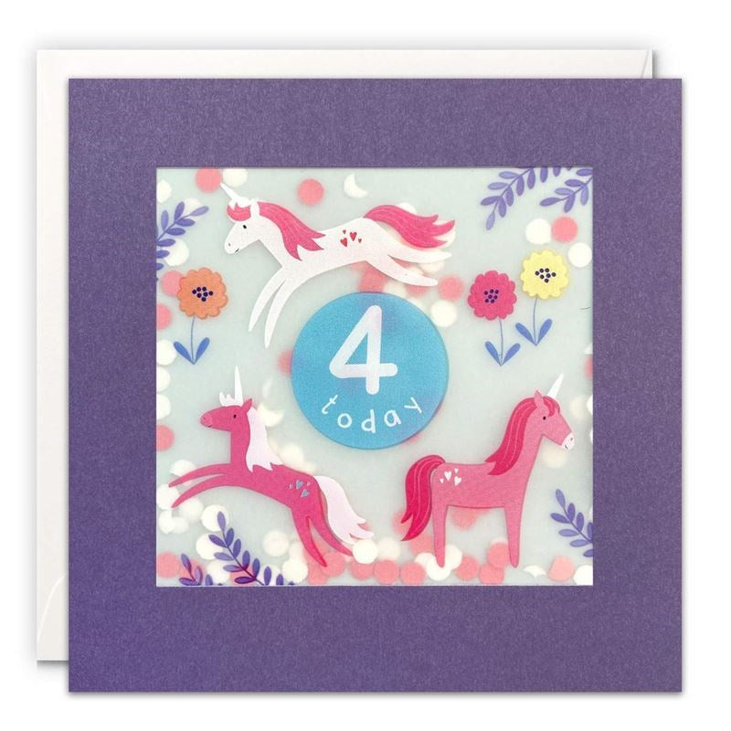 James Ellis - Age 4 Girl Unicorns - Shakies 4th Birthday Card (7726508900578)