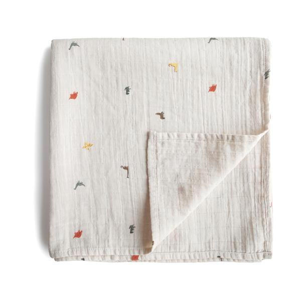 Mushie Muslin Swaddle Blanket Organic Cotton- Dinosaurs (7446572237026)