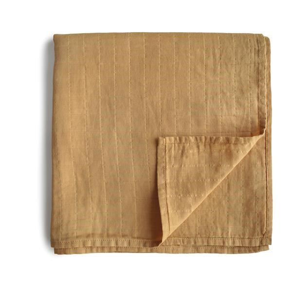 Mushie Muslin Swaddle Blanket Organic Cotton Fall Yellow (7446572040418)