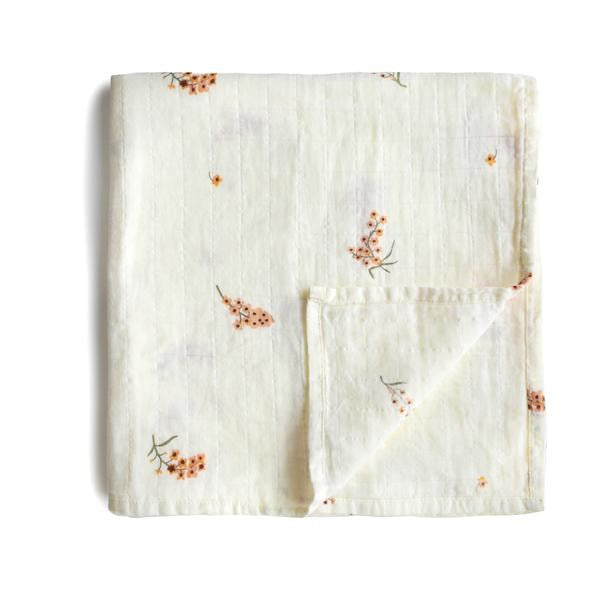 Mushie Muslin Swaddle Blanket Organic Cotton- Flowers (7446571942114)