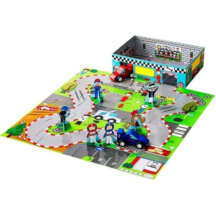 My Little Village Racing Cars Book and Puzzle (8096336380130)