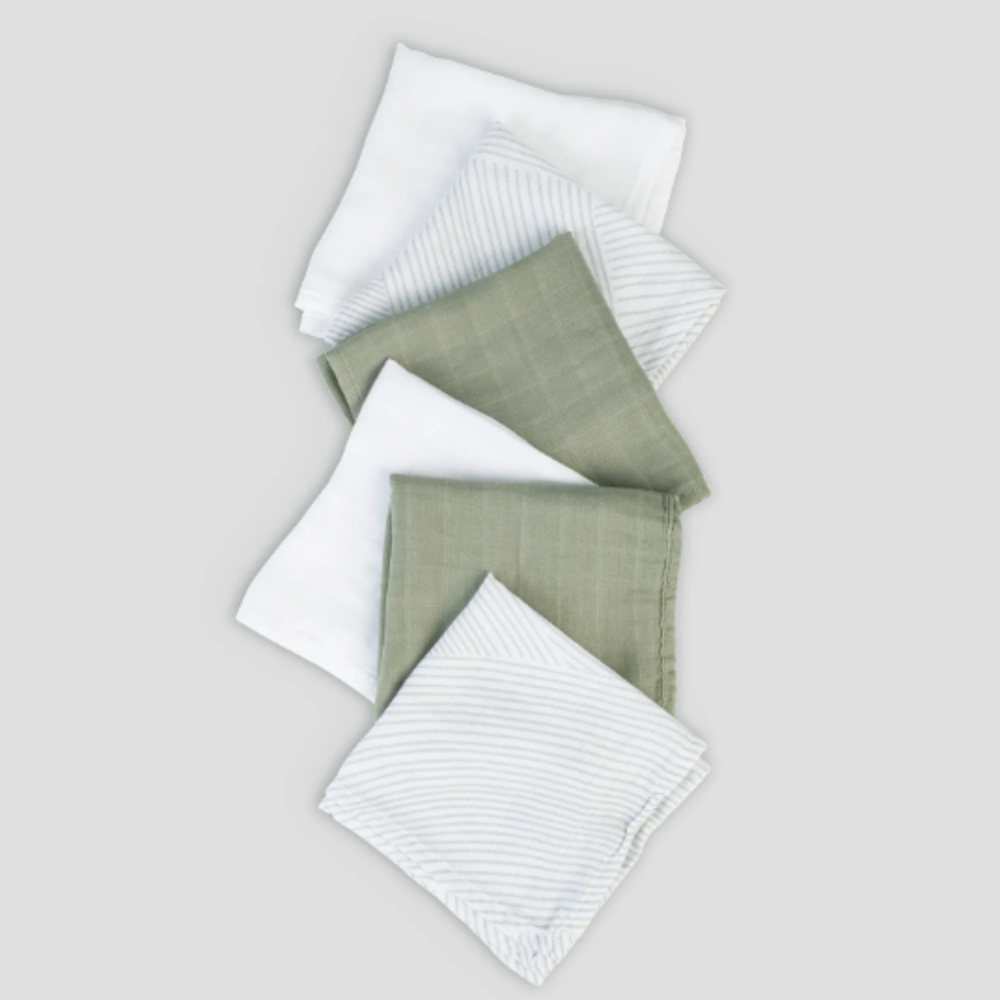 Little Linen Little Bamboo Muslin Washers 6pk Bayleaf (8266184196322)