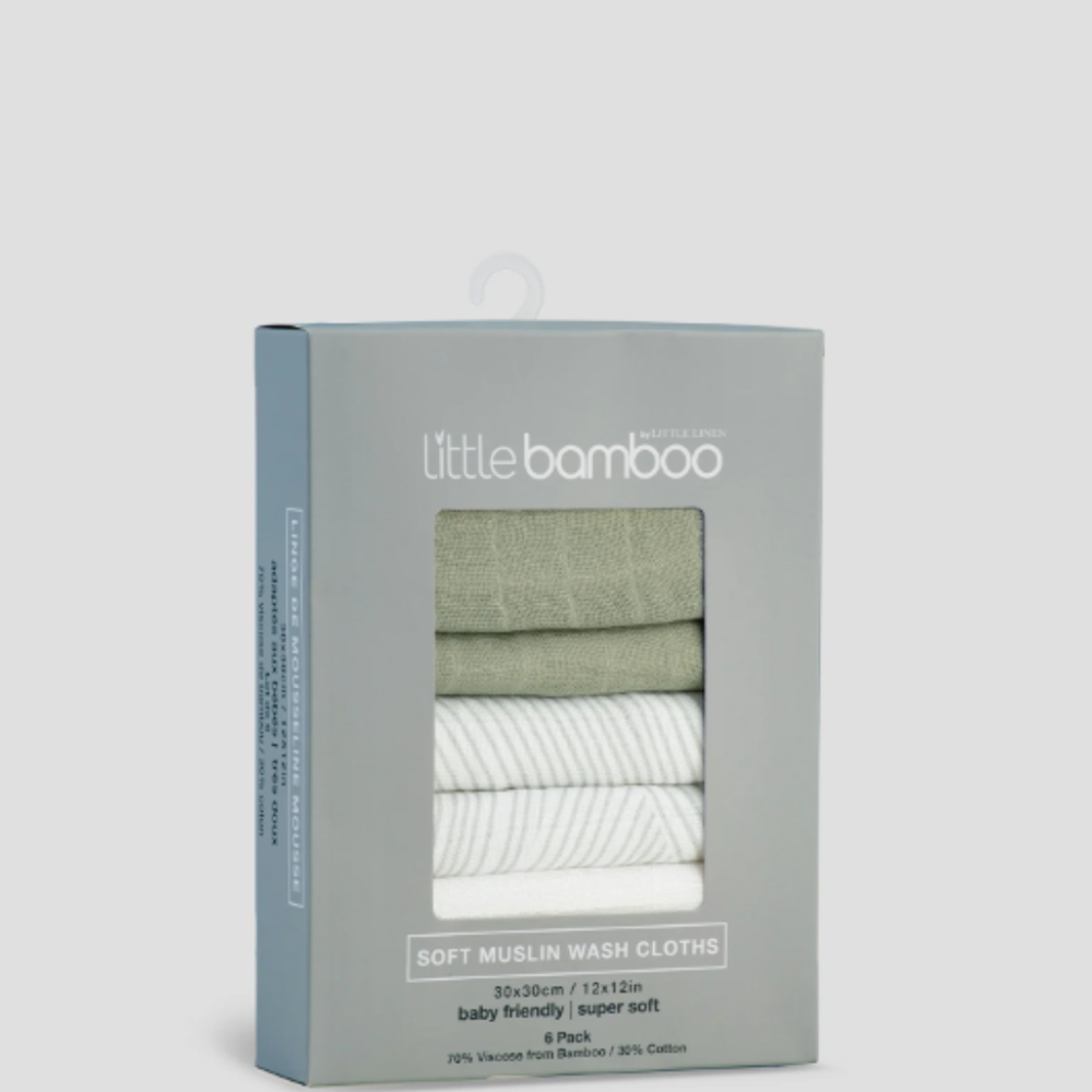 Little Linen Little Bamboo Muslin Washers 6pk Bayleaf (8266184196322)