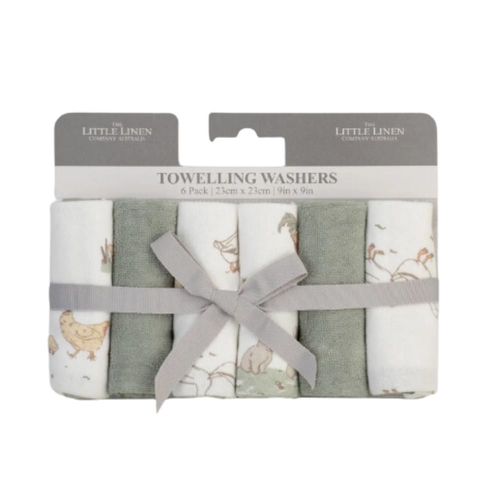 Little Linen TLLC Towelling Washer 6pk - Farmyard Lamb (8266183737570)