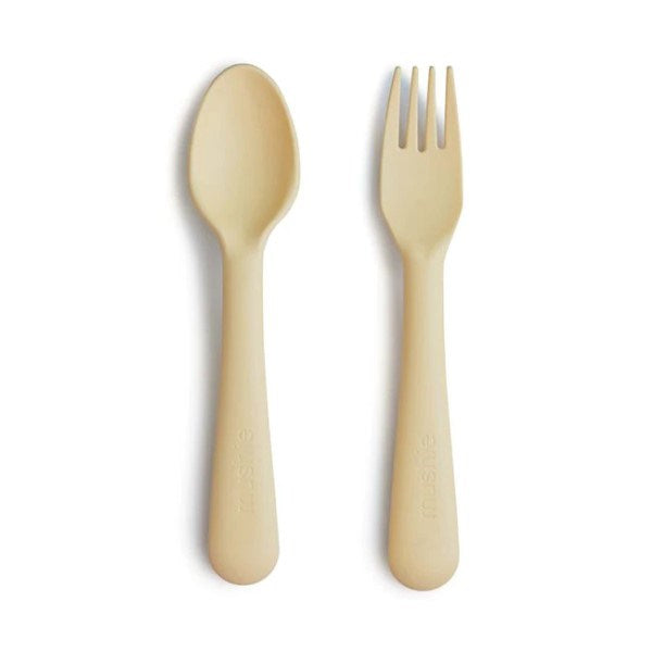 Mushie Fork + Spoon Set - Pale Daffodil (7687397834978)