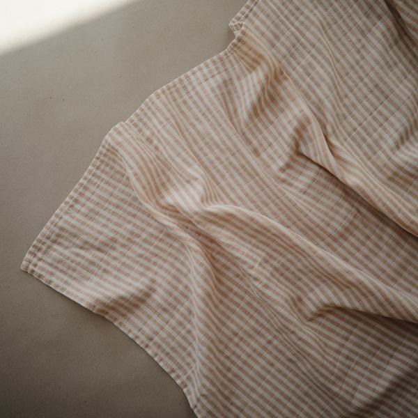 Mushie Muslin Swaddle Blanket Organic Cotton Natural Stripe (7446571417826)