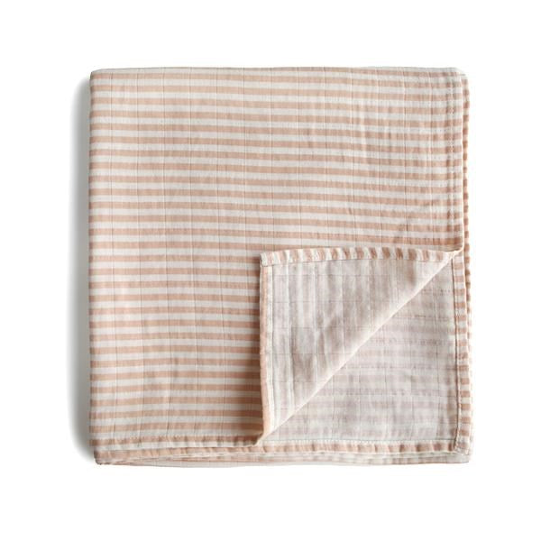 Mushie Muslin Swaddle Blanket Organic Cotton Natural Stripe (7446571417826)
