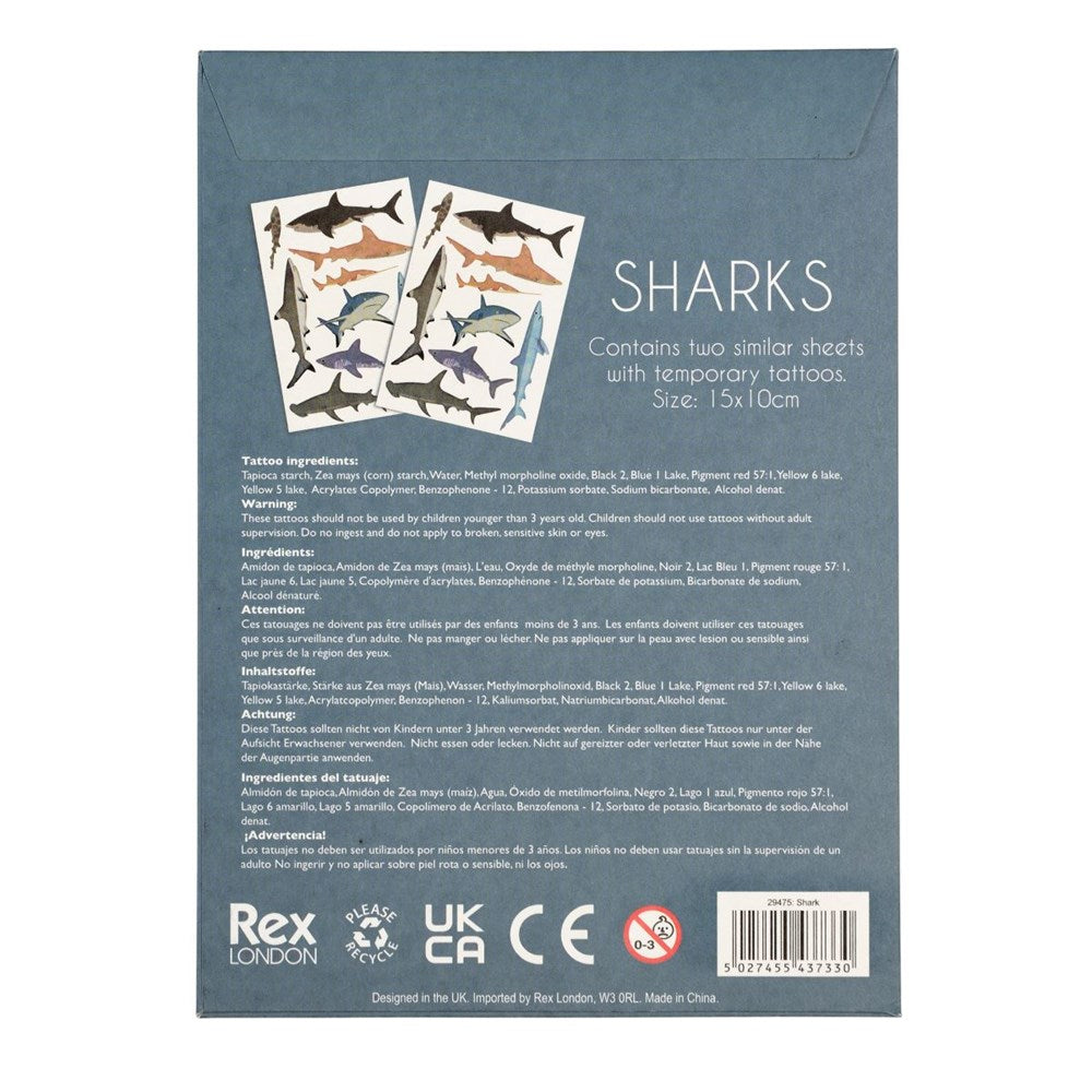 Rex London Shark Temporary Tattoos (2 sheets) (8102006030562)