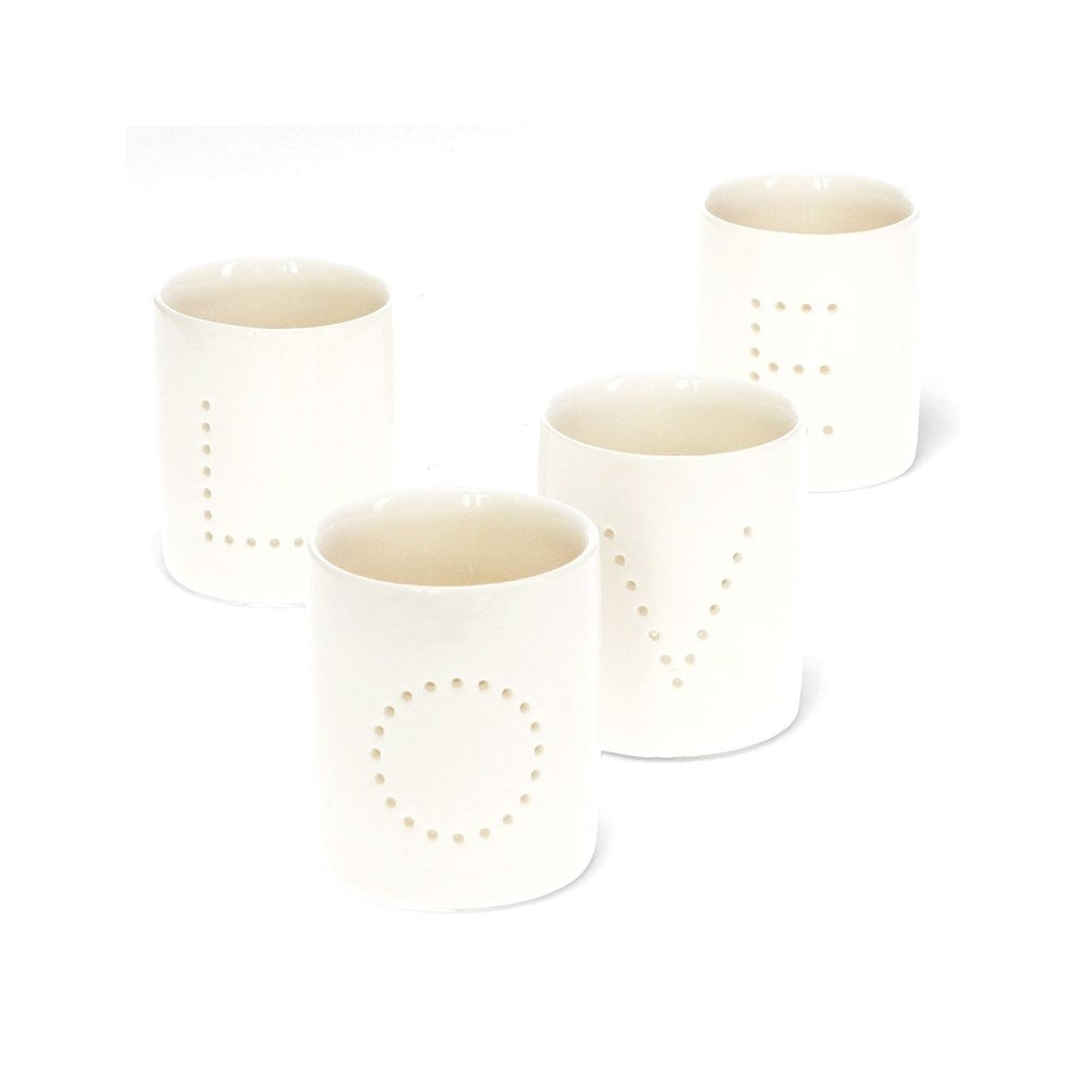 Rex London Glossy Ceramic Tealight Holders (Set Of 4) - Love (8862070112482)