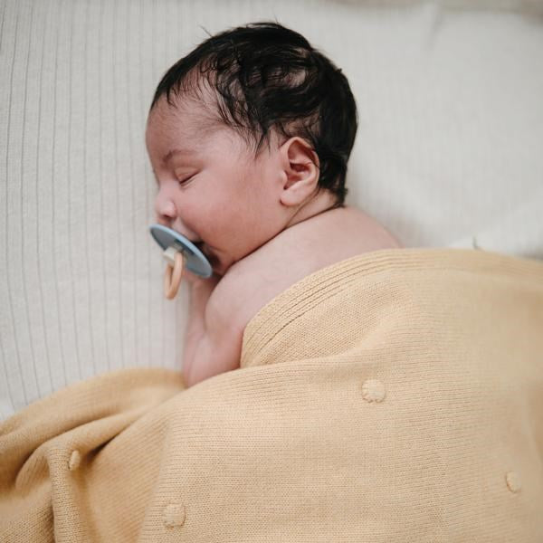Mushie Knitted Textured Dots Baby Blanket- Mustard Melange (7448381161698)