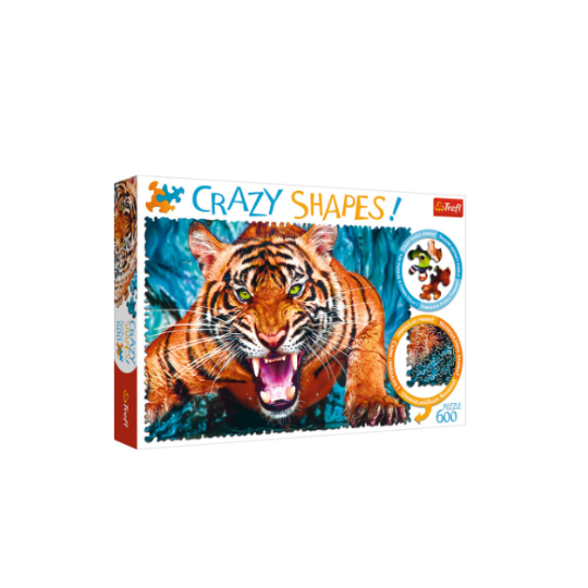 Trefl 600 Piece Puzzle Crazy Shapes Facing a tiger (8291975758050)