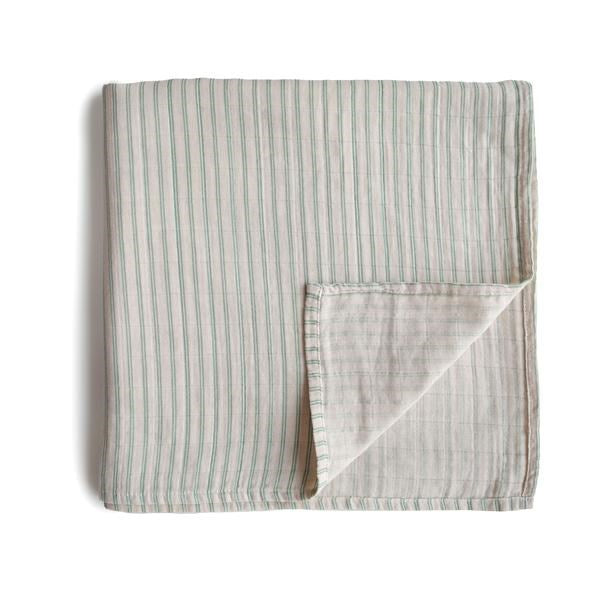 Mushie Muslin Swaddle Blanket Organic Cotton- Sage Stripe (7437956907234)