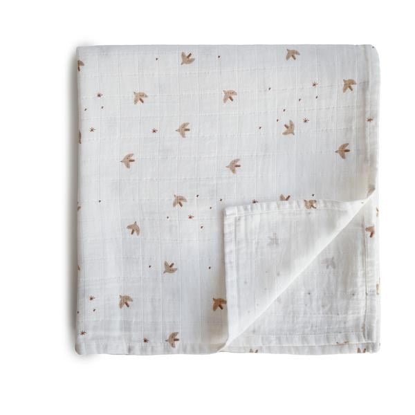 Mushie Muslin Swaddle Blanket Organic Cotton- Sparrow (7437956481250)