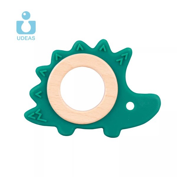 Udeas Silicone and Beech Baby Teether Bracelet - Hedgehog (7785580495074)