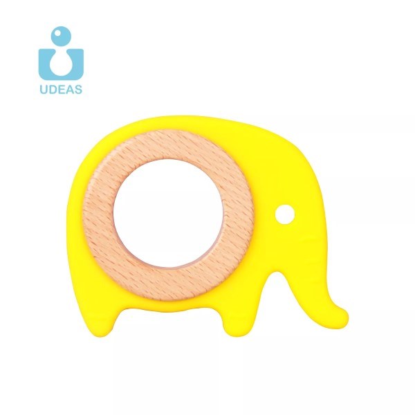 Udeas Silicone and Beech Baby Teether Bracelet - Elephant (7785580593378)