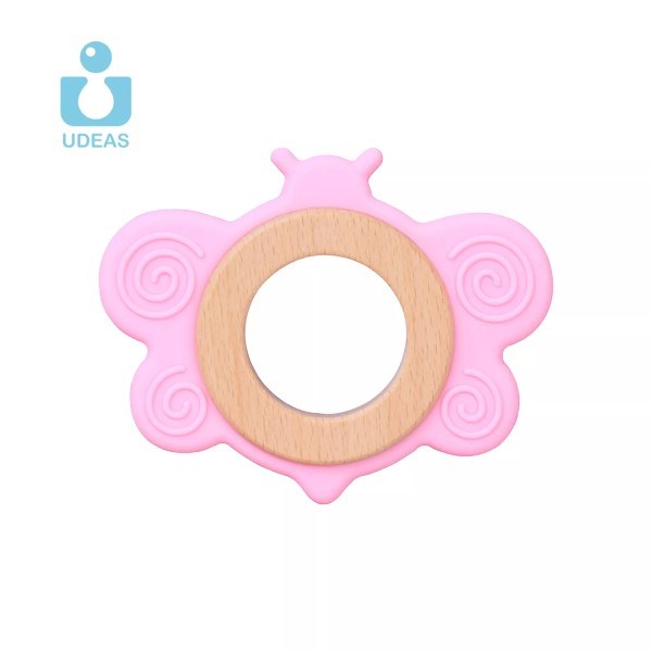 Udeas Silicone and Beech Baby Teether Bracelet - Butterfly (7785580724450)