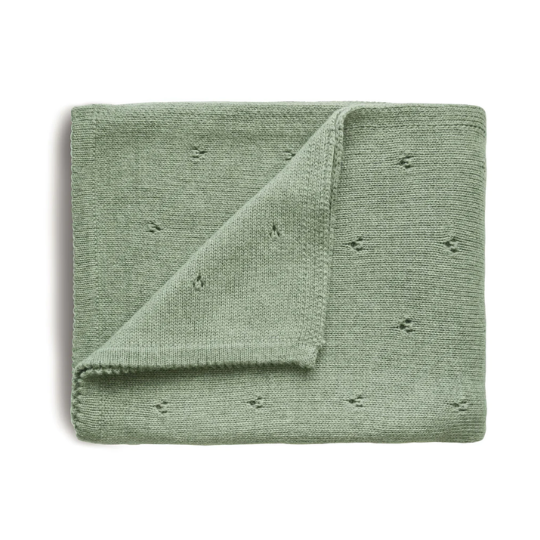 Mushie Knitted Blanket Pointelle - Sage Melange (7773057745122)