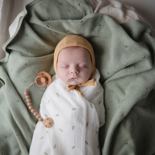 Mushie Knitted Blanket Pointelle - Sage Melange (7773057745122)