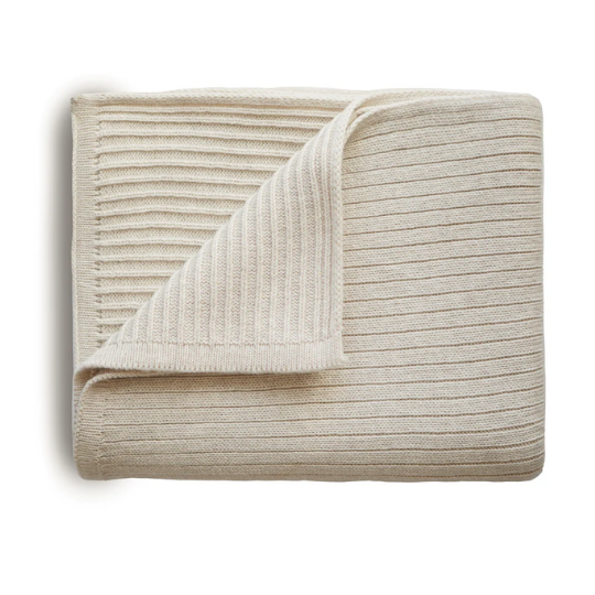 Mushie Knitted Blanket Ribbed - Beige Melange (7773057712354)