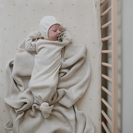 Mushie Knitted Blanket Ribbed - Beige Melange (7773057712354)