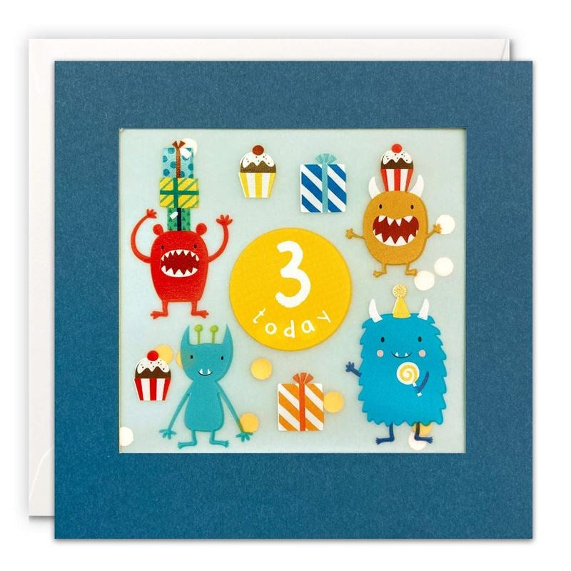James Ellis - Age 3 Boy Monsters - Shakies 3rd Birthday Card (7726508769506)