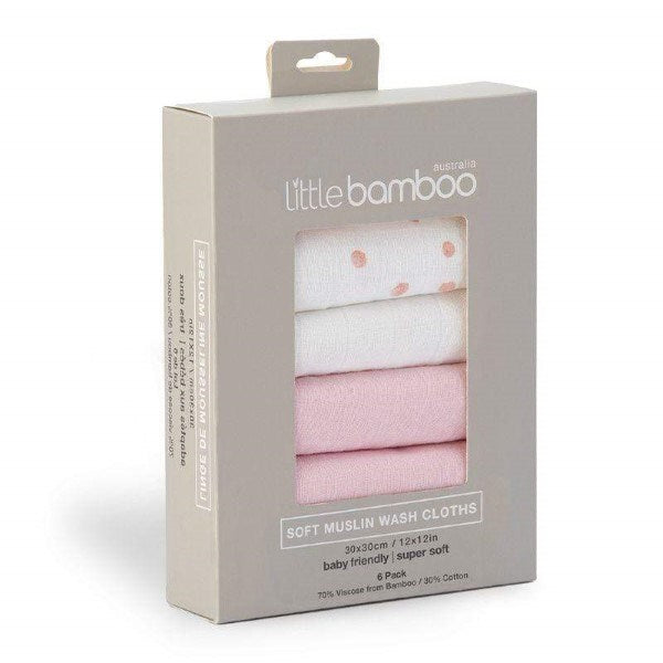 Little Linen Lt Bamboo Muslin Washers 6Pk - Dusty Pink (8055518429410)