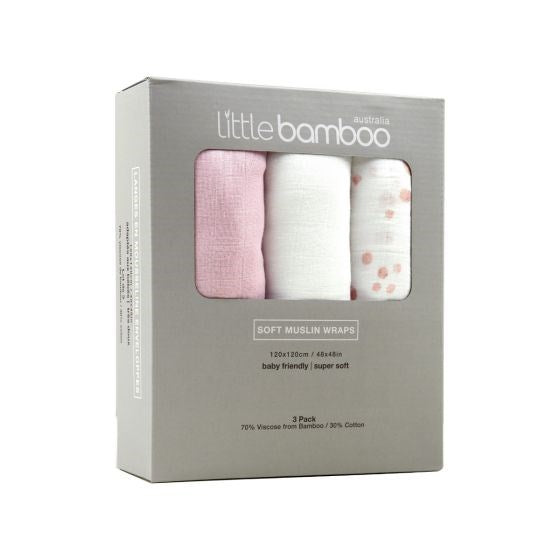 Little Linen Lt Bamboo Muslin Wraps 3pk - Dusty Pink (7601787699426)