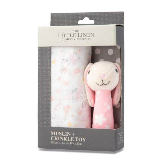 Little Linen TLLC Muslin Wrap & Crinkle Toy - Ballerina Bunny (8237398327522)