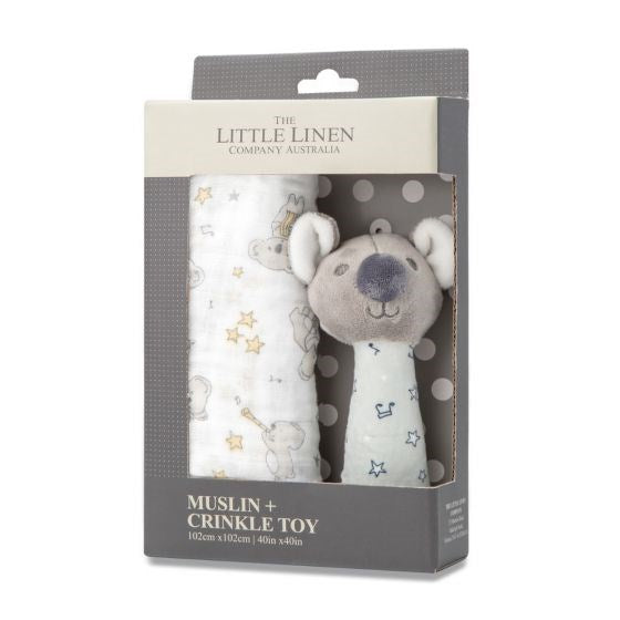 Little Linen TLLC Muslin Wrap & Crinkle Toy - Cheeky Koala (7601788158178)