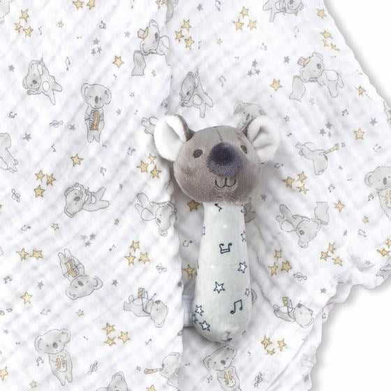 Little Linen TLLC Muslin Wrap & Crinkle Toy - Cheeky Koala (7601788158178)