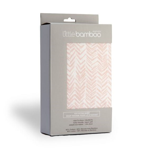 Little Linen Bamboo Jersey Fitted Sheet Cot Herringbone Dusty Pink (7726507524322)