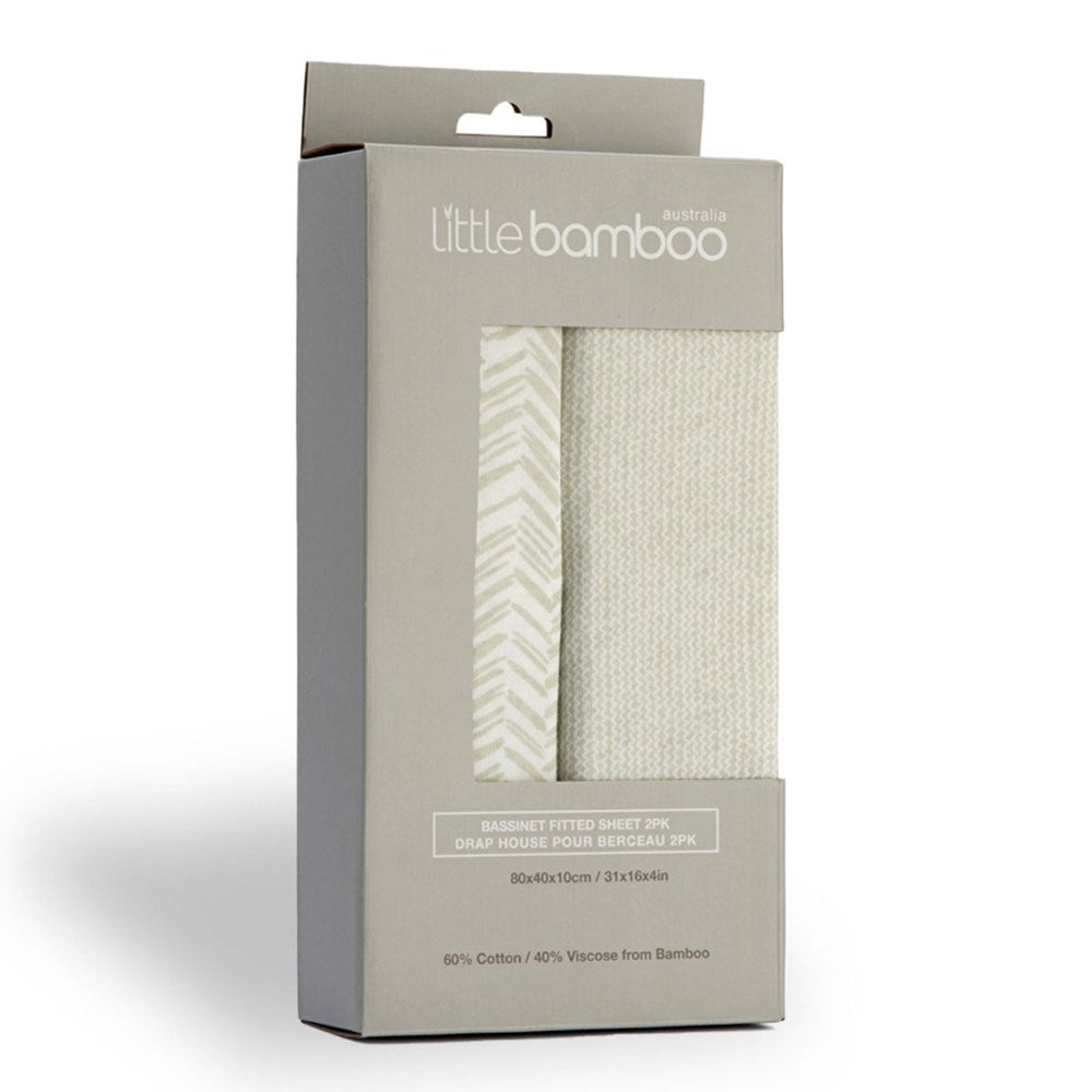 Little Linen Bamboo Jersey Fitted Sheet Bassinet 2Pk Herringbone Whisper (8237398589666)
