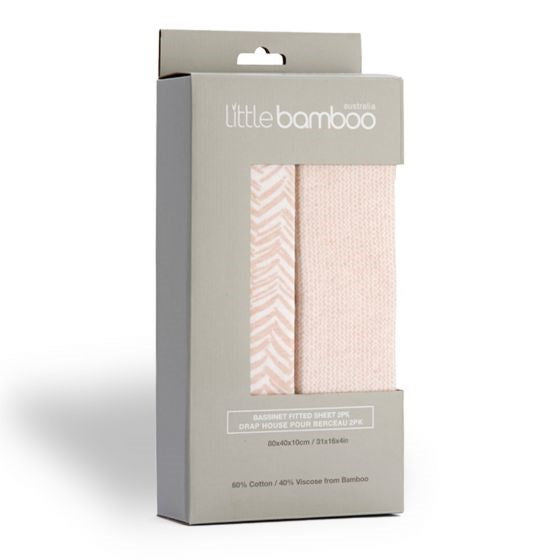 Little Linen Bamboo Jersey Fitted Sheet Bassinet 2Pk Herringbone Dusty Pink (7726507589858)