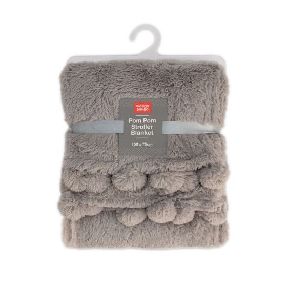 Little Linen Weegoamigo Plush Pom Pom Blanket Grey (8266187210978)