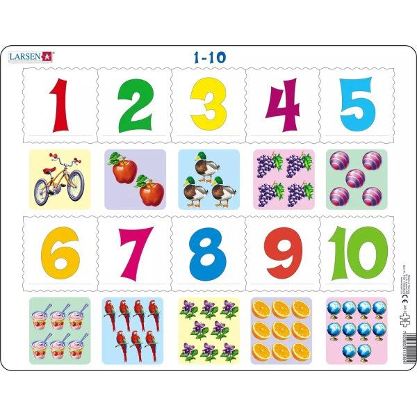 Larsen Maxi Puzzle Learn to Count: Numbers from 1-10 - 10 Pieces (36.5 x 28.5 cm)